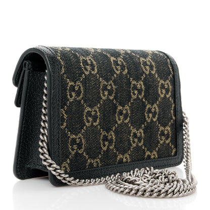 Gucci Jacquard Black Denim GG Monogram Super Mini Dionysus Shoulder Bag Black Ivory 3 of 10