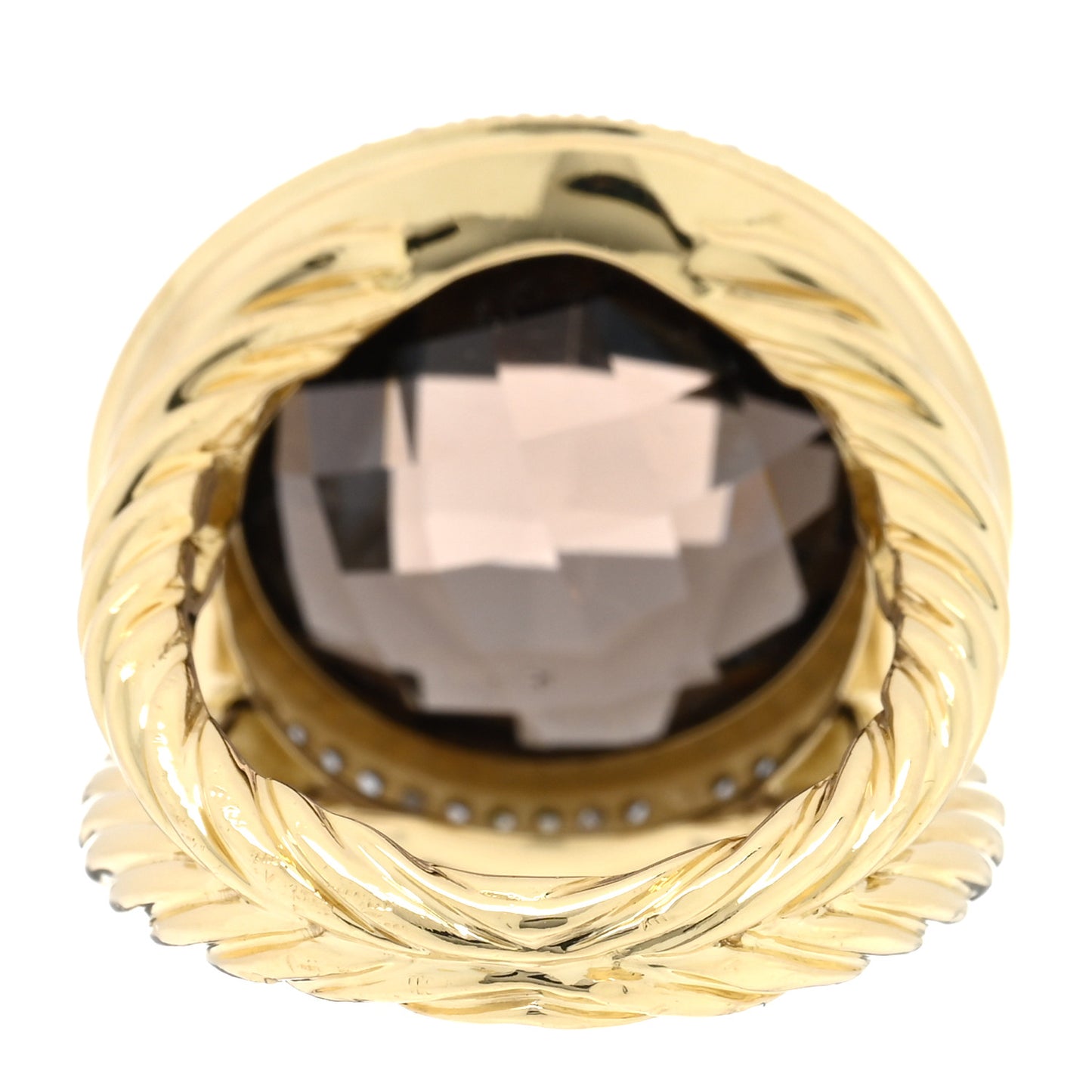 18K Yellow Gold Diamond Smoky Quartz 18mm Cerise Ring 56 7.5