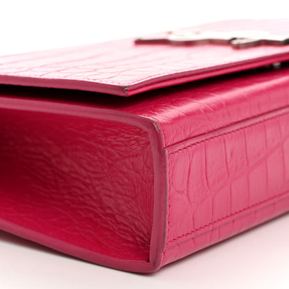 Saint Laurent Calfskin Crocodile Embossed Medium Classic Monogram Kate Tassel Satchel Fuchsia 9 of 10