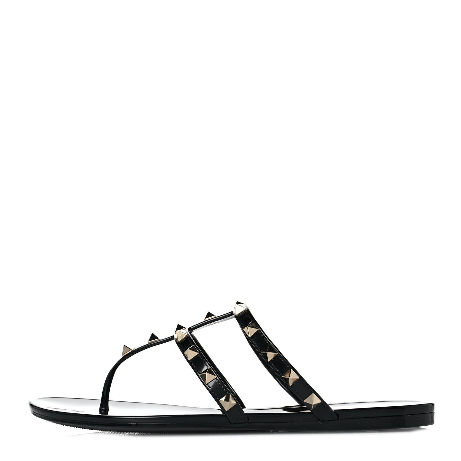 Valentino Garavani PVC Jelly Rockstud Caged Flat Thong Sandals 39 Black 1 of 8