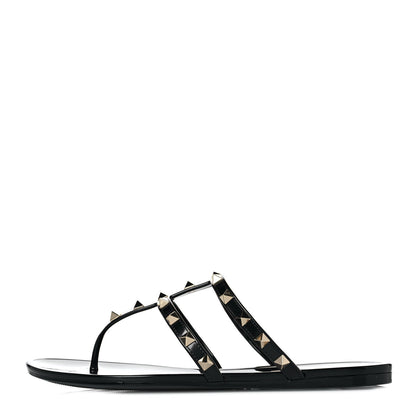 Valentino Garavani PVC Jelly Rockstud Caged Flat Thong Sandals 39 Black 1 of 8