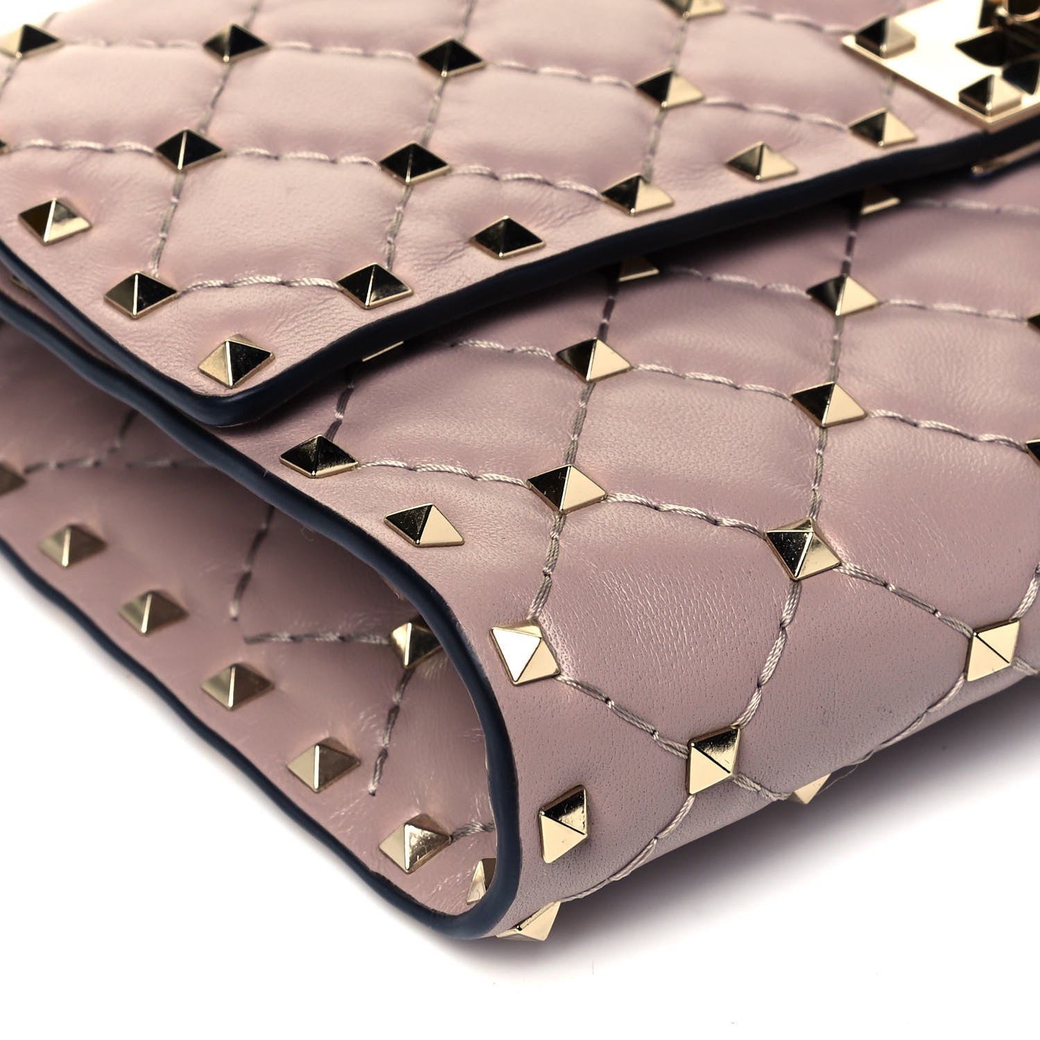 Valentino Garavani Lambskin Rockstud Spike Wallet on Chain Poudre 7 of 8