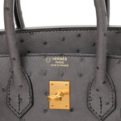 Hermes Ostrich Horseshoe Birkin 25 Gris Agate Bleu De Malte 6 of 11