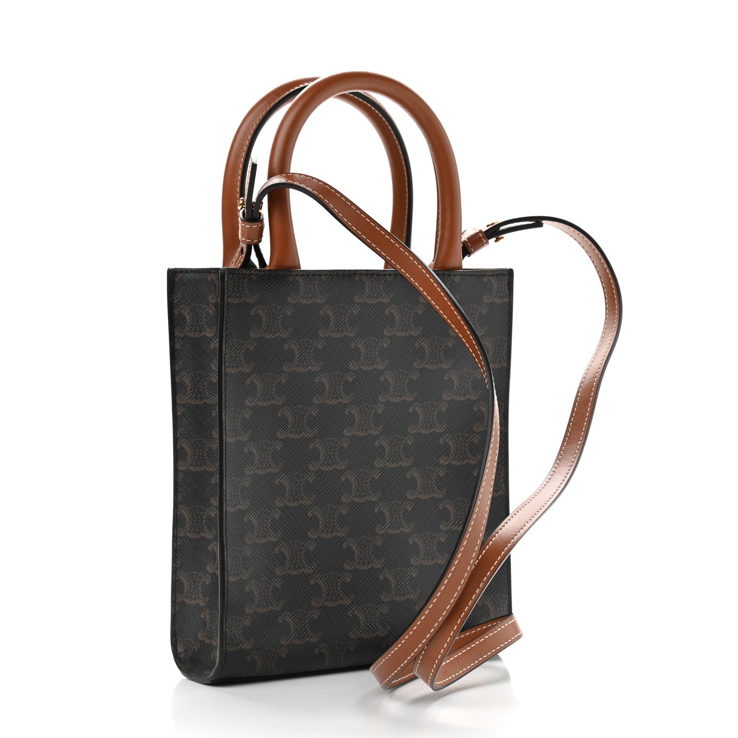 Celine Triomphe Canvas Calfskin Mini Vertical Cabas Tan 3 of 8