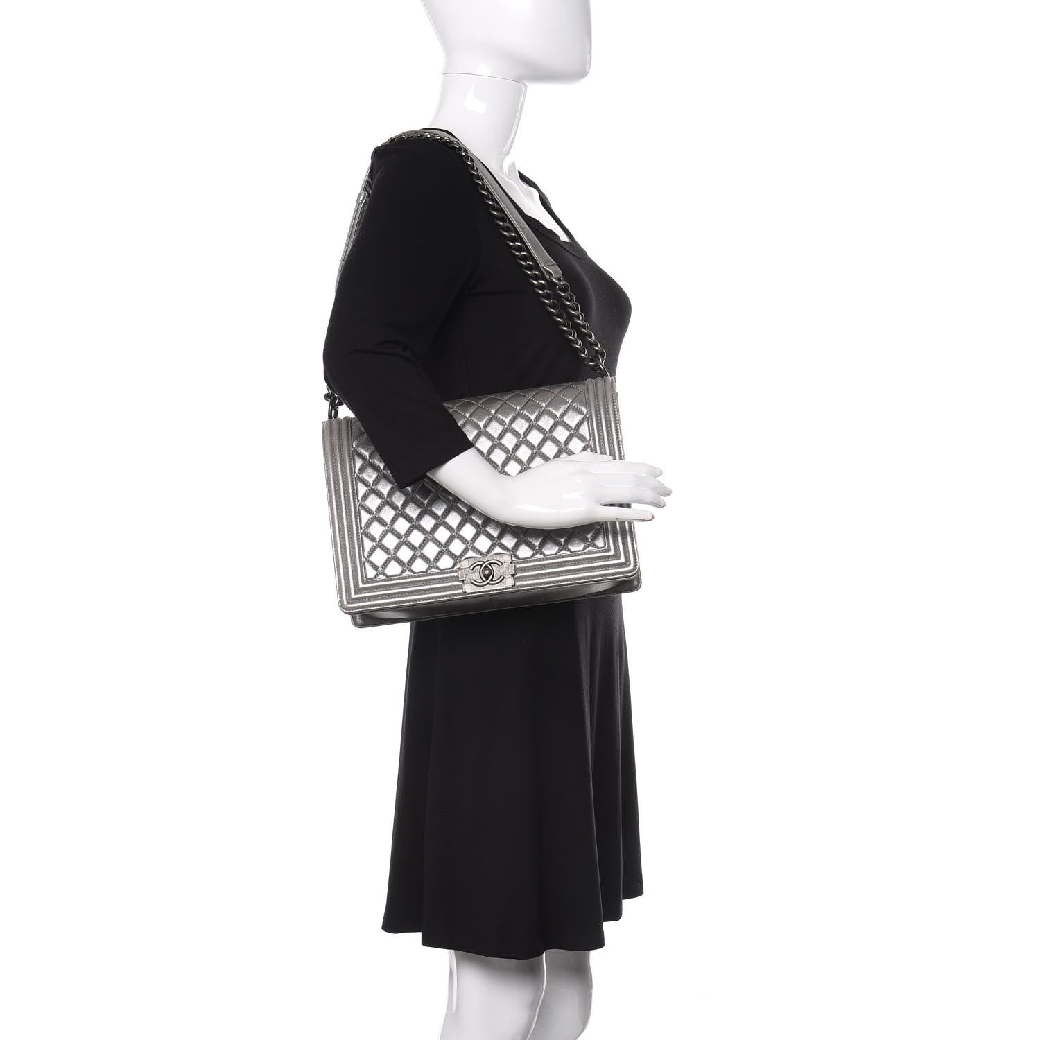 Chanel Metallic Calfskin Quilted Large Boy Flap Silver 3 of 14