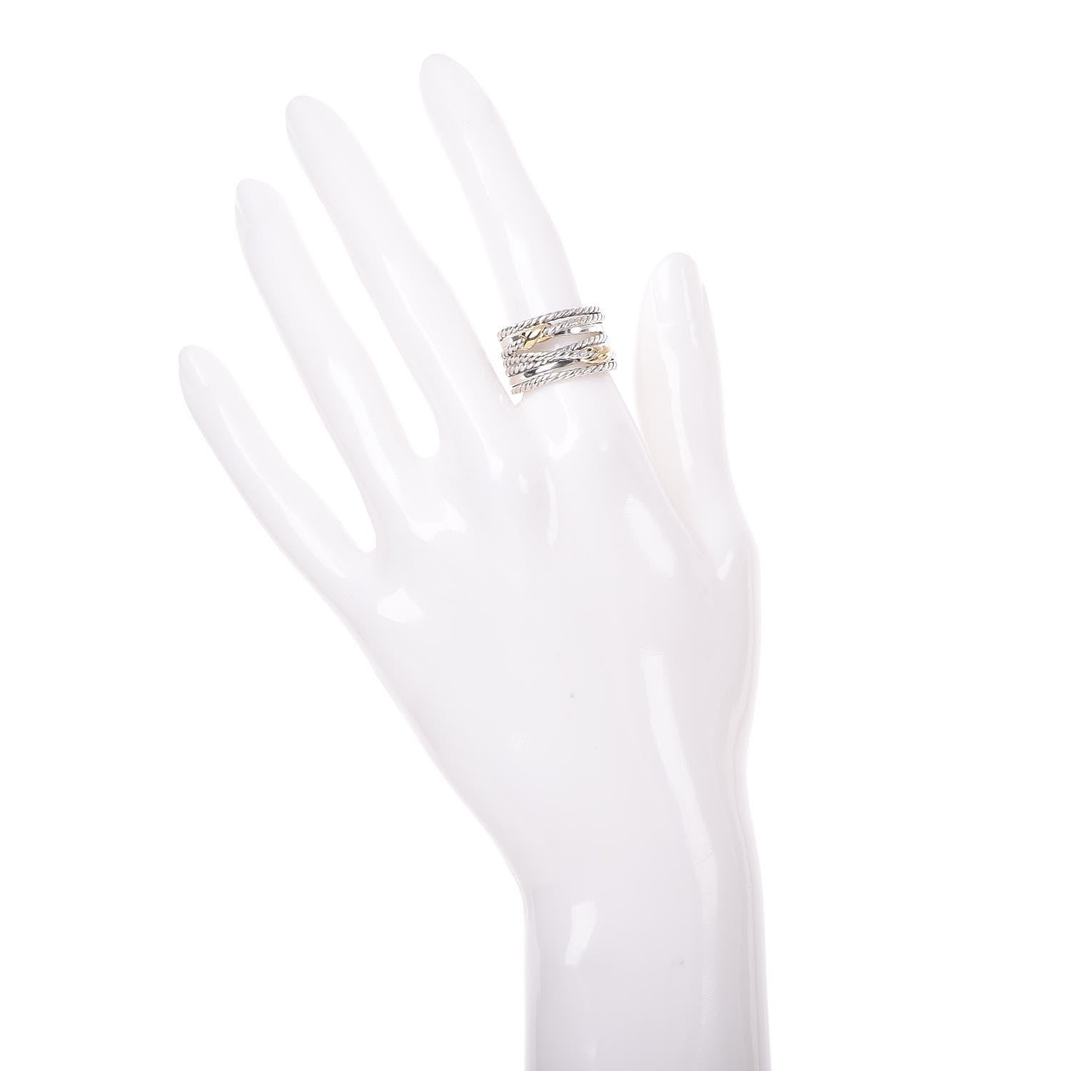 David Yurman Sterling Silver 18K Yellow Gold Double X Crossover Ring 53 6.5 2 of 4