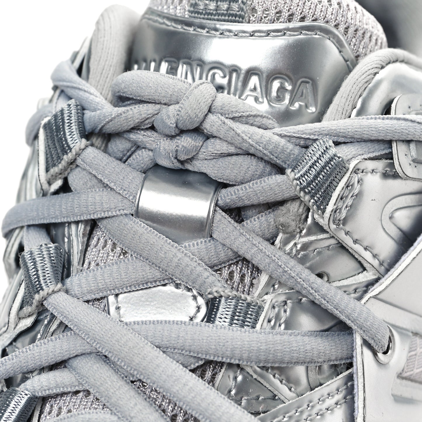 Metallic Calfskin Mesh Nylon Womens Track Sneakers 36 Silver