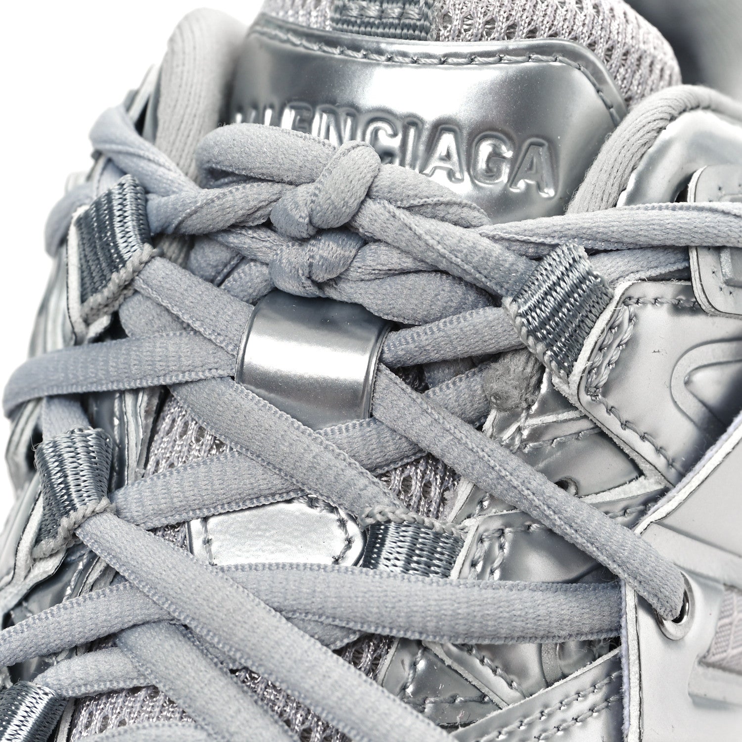 Balenciaga Metallic Calfskin Mesh Nylon Womens Track Sneakers 36 Silver 9 of 10