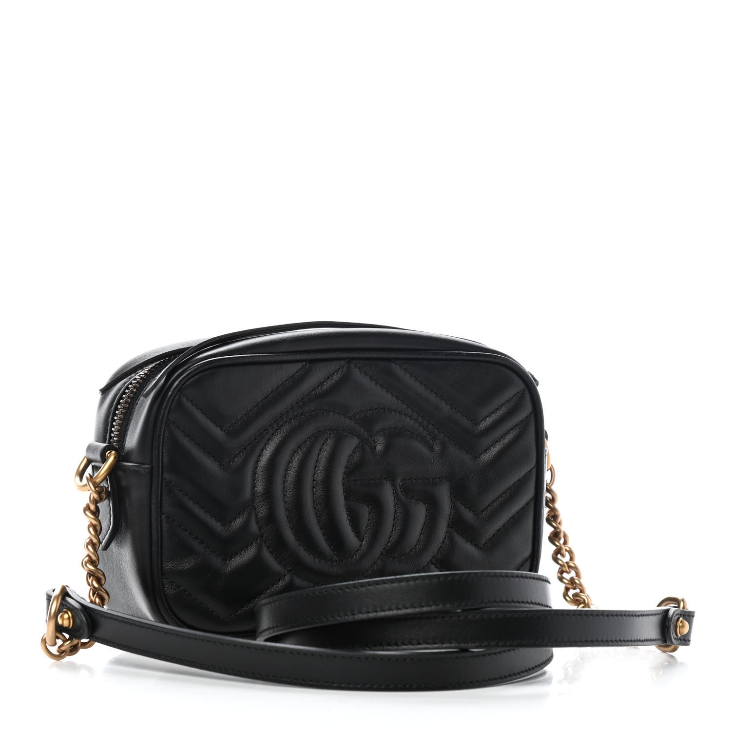 Gucci Calfskin Matelasse Mini GG Marmont Chain Shoulder Bag Black 3 of 10