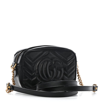 Gucci Calfskin Matelasse Mini GG Marmont Chain Shoulder Bag Black 3 of 10