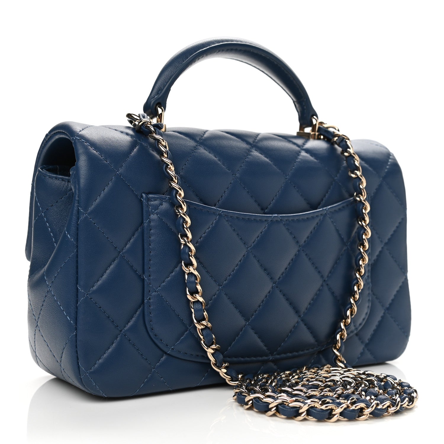Chanel Lambskin Quilted Mini Top Handle Rectangular Flap Dark Blue 3 of 11