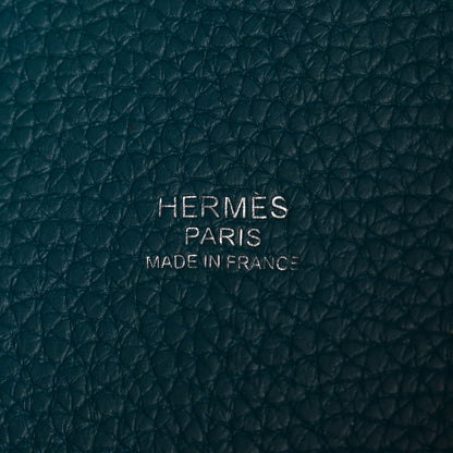 Hermes Taurillon Clemence Casaque Picotin Lock 22 MM Vert Bosphore Deep Bleu 6 of 11