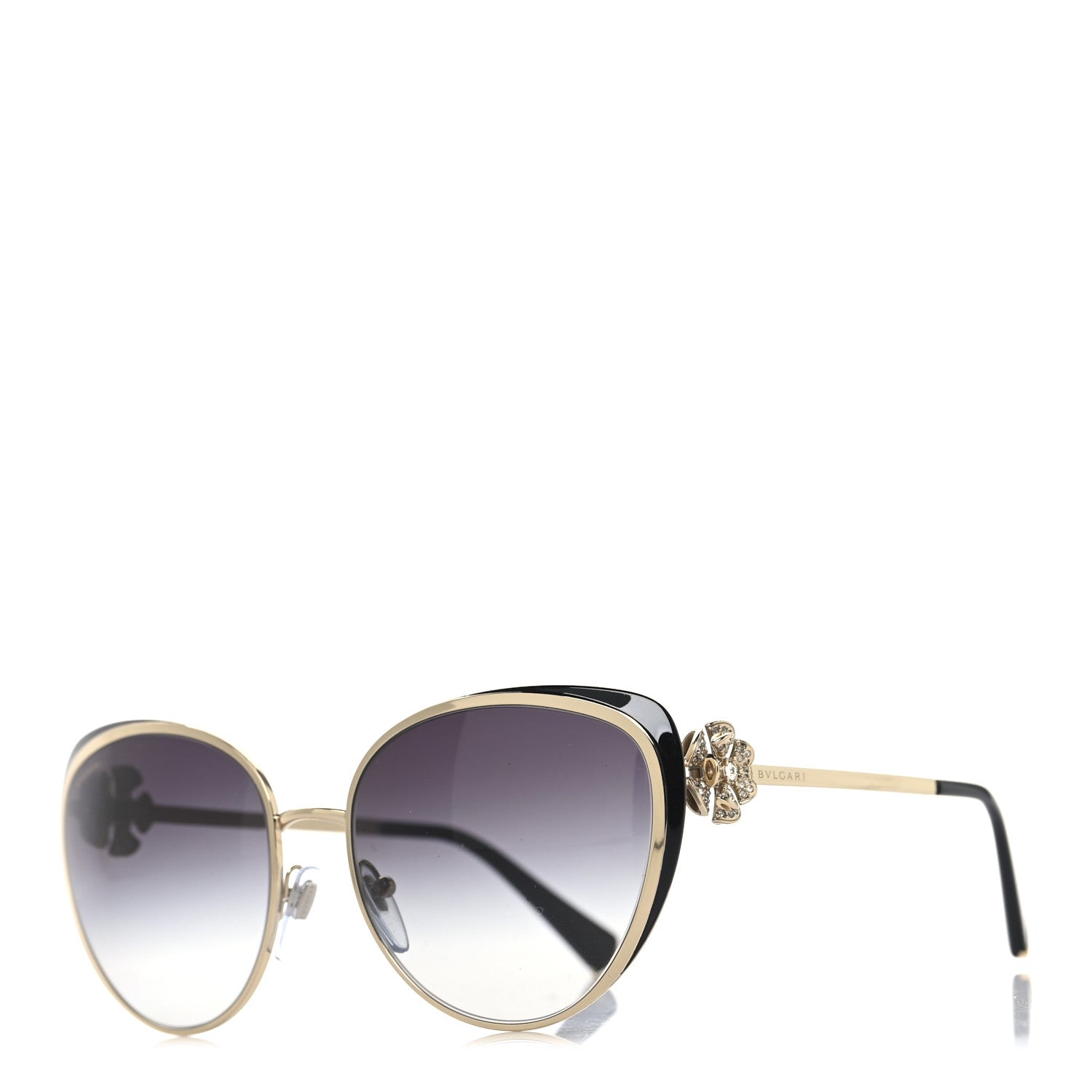 Bulgari Metal Crystal Flower Cat Eye Sunglasses 6092-B Gold Black 1 of 7
