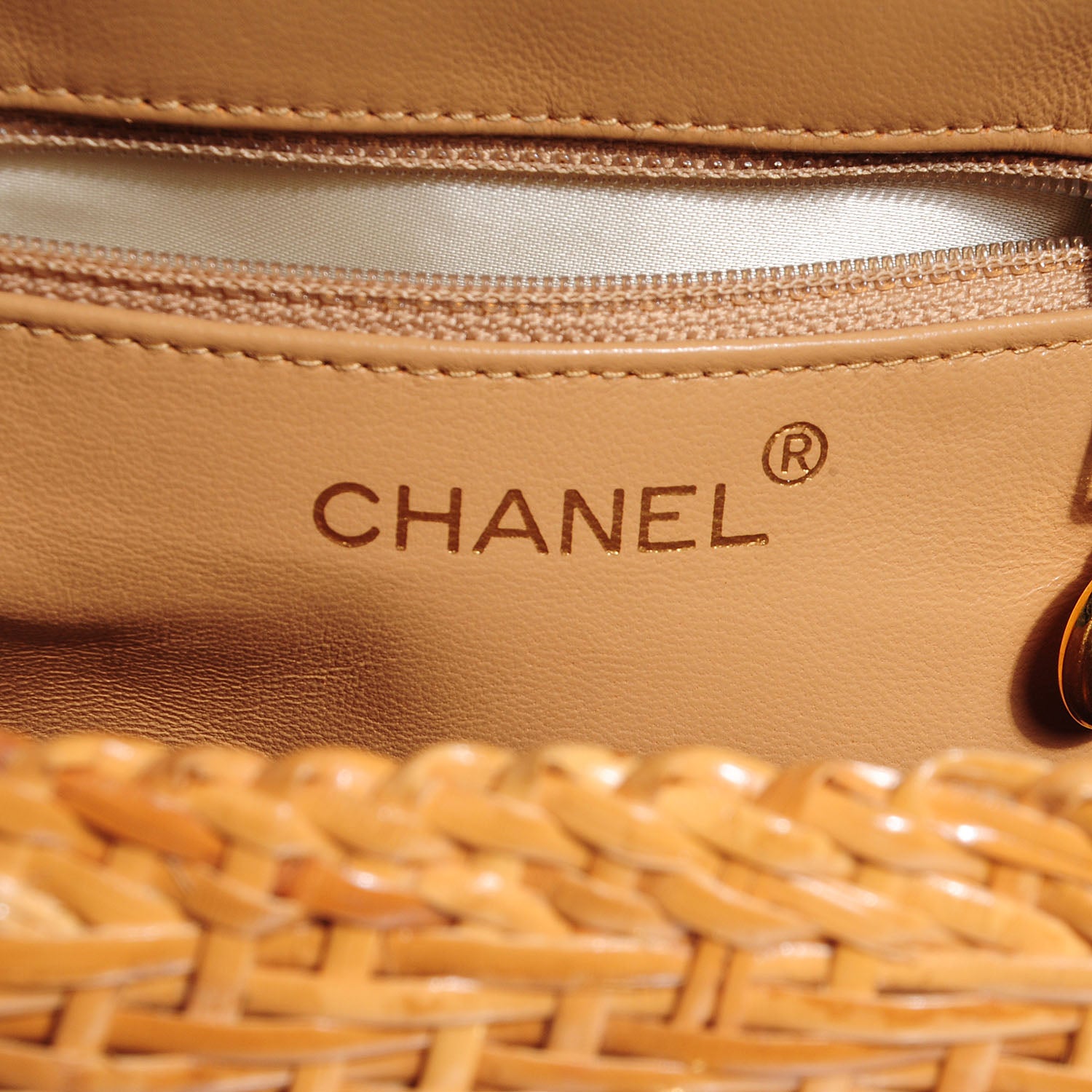 Chanel Lambskin Straw Basket Shoulder Bag Beige 7 of 10