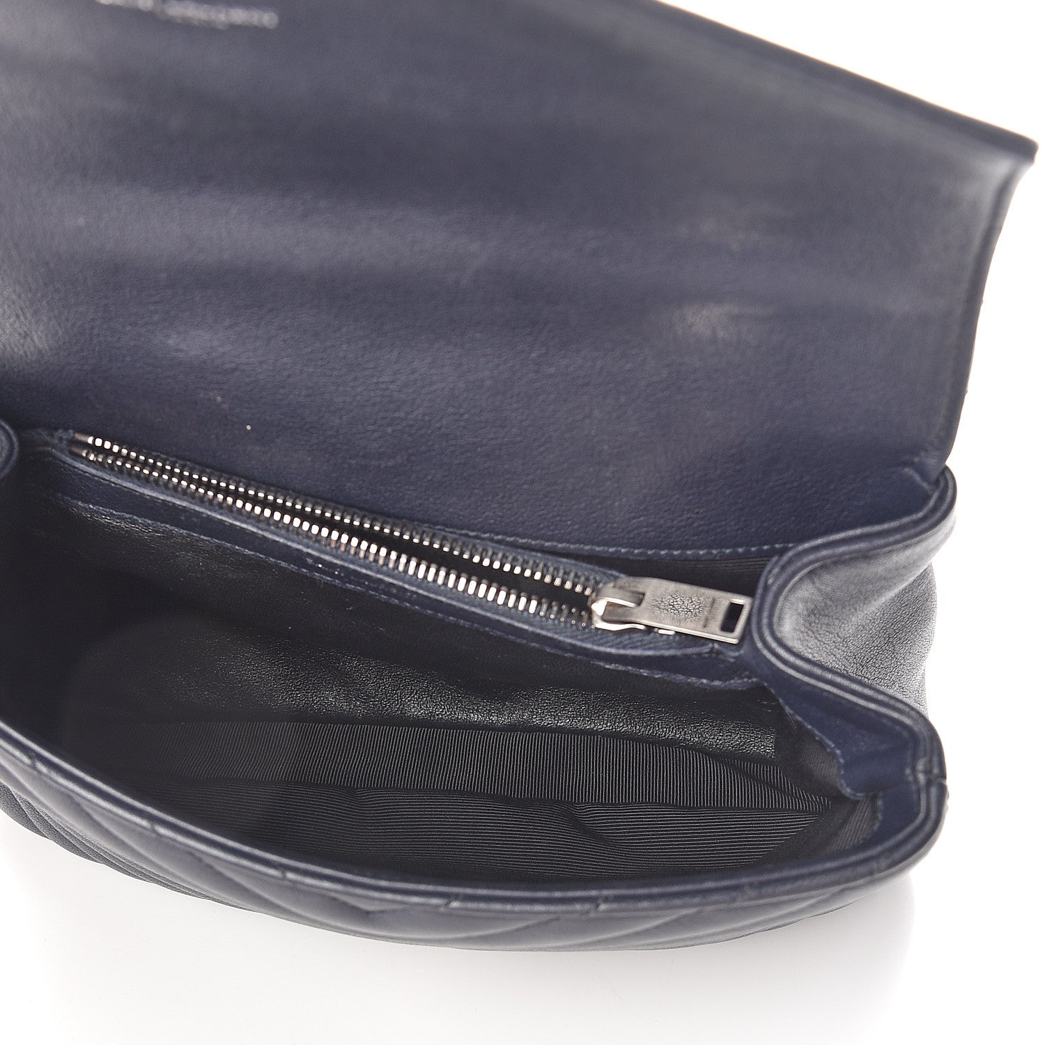 Saint Laurent Sheepskin Matelasse Chevron Monogram Medium College Bag Deep Marine 4 of 8