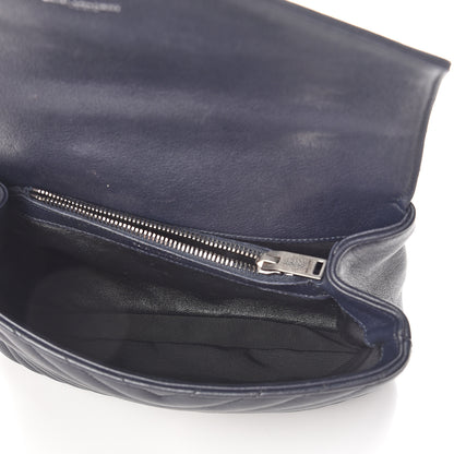 Saint Laurent Sheepskin Matelasse Chevron Monogram Medium College Bag Deep Marine 4 of 8