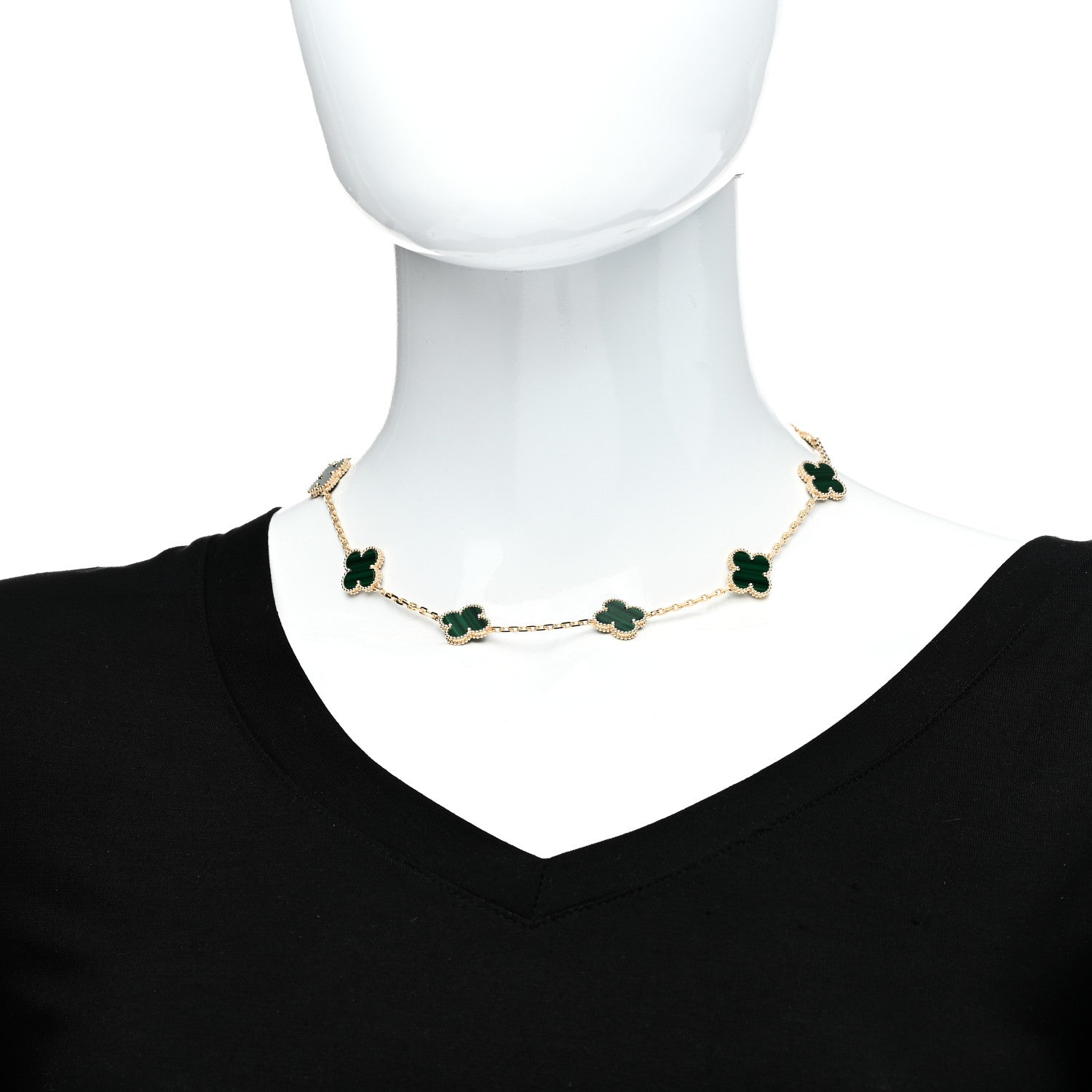 Van Cleef & Arpels 18K Yellow Gold Malachite 10 Motifs Vintage Alhambra Necklace 2 of 6