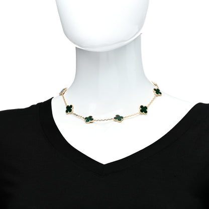 Van Cleef & Arpels 18K Yellow Gold Malachite 10 Motifs Vintage Alhambra Necklace 2 of 6