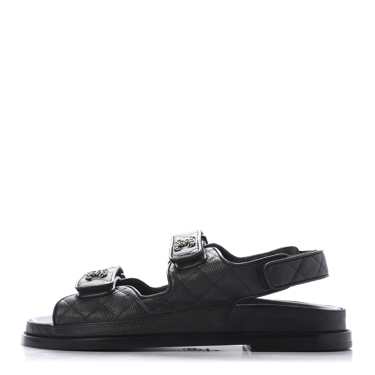 Grained Calfskin Velcro Dad Sandals 38 Black