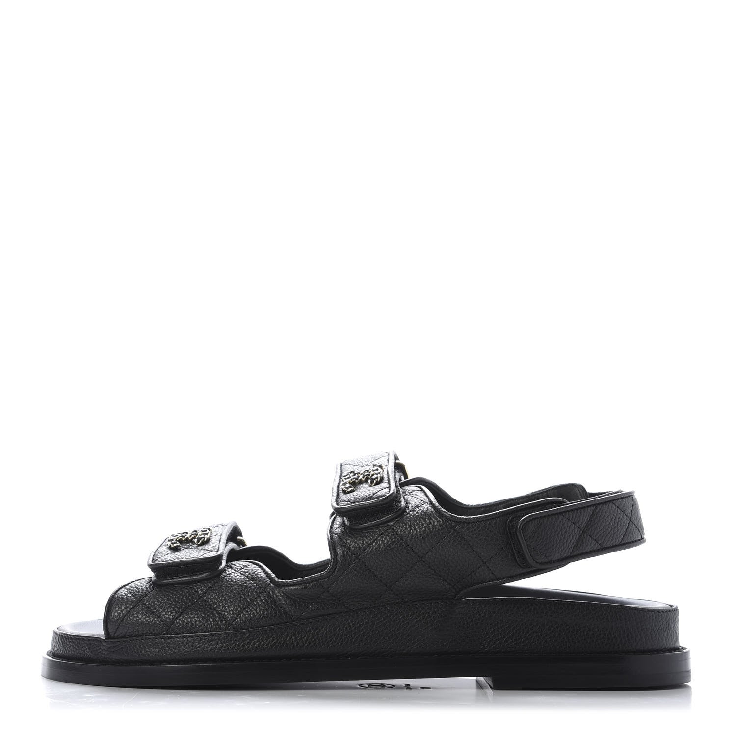 Chanel Grained Calfskin Velcro Dad Sandals 38 Black 1 of 10