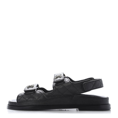 Chanel Grained Calfskin Velcro Dad Sandals 38 Black 1 of 10
