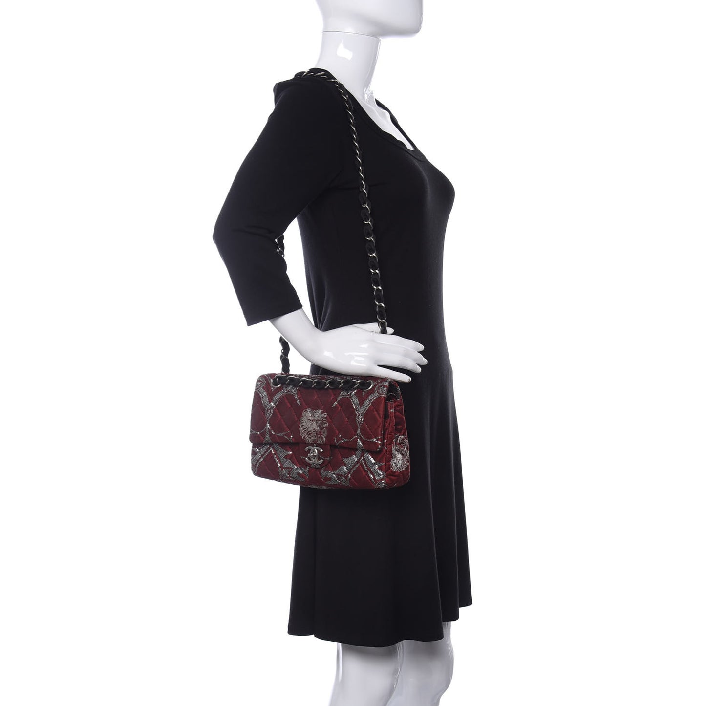 Metallic Brocade Quilted Medium Double Flap Rouge Argent