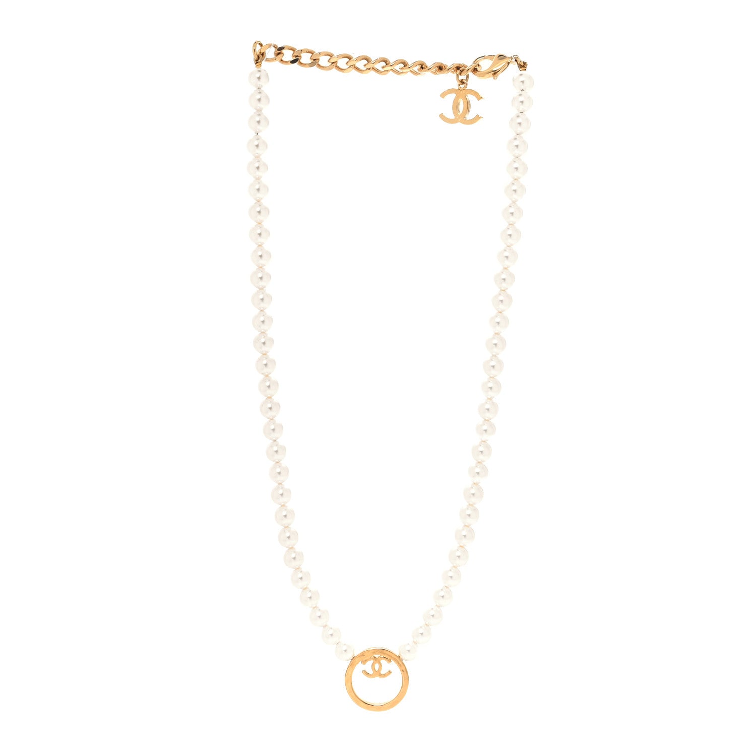 Chanel Pearl CC Round Long Necklace Gold White 3 of 5