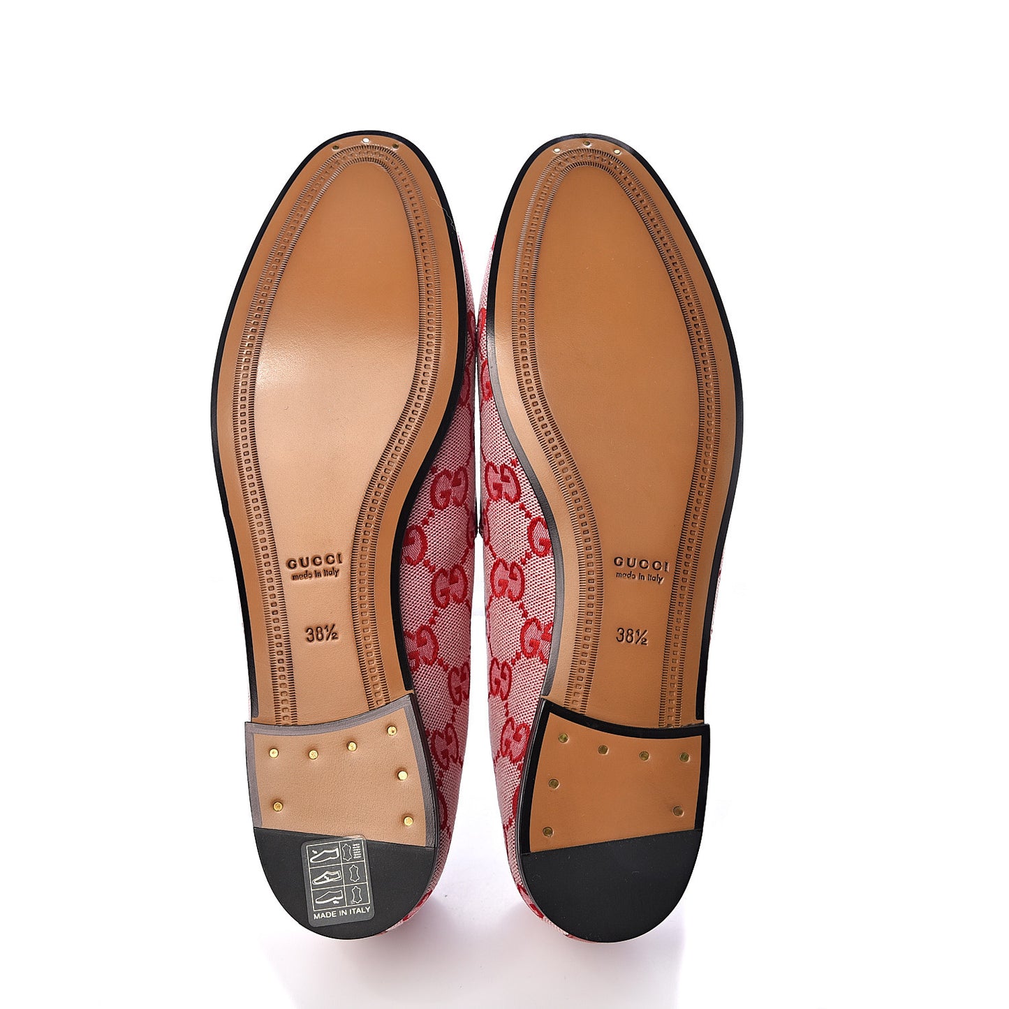 Canvas GG Monogram Horsebit Womens Jordaan Loafers 38.5 Gardenia Hibiscus Red