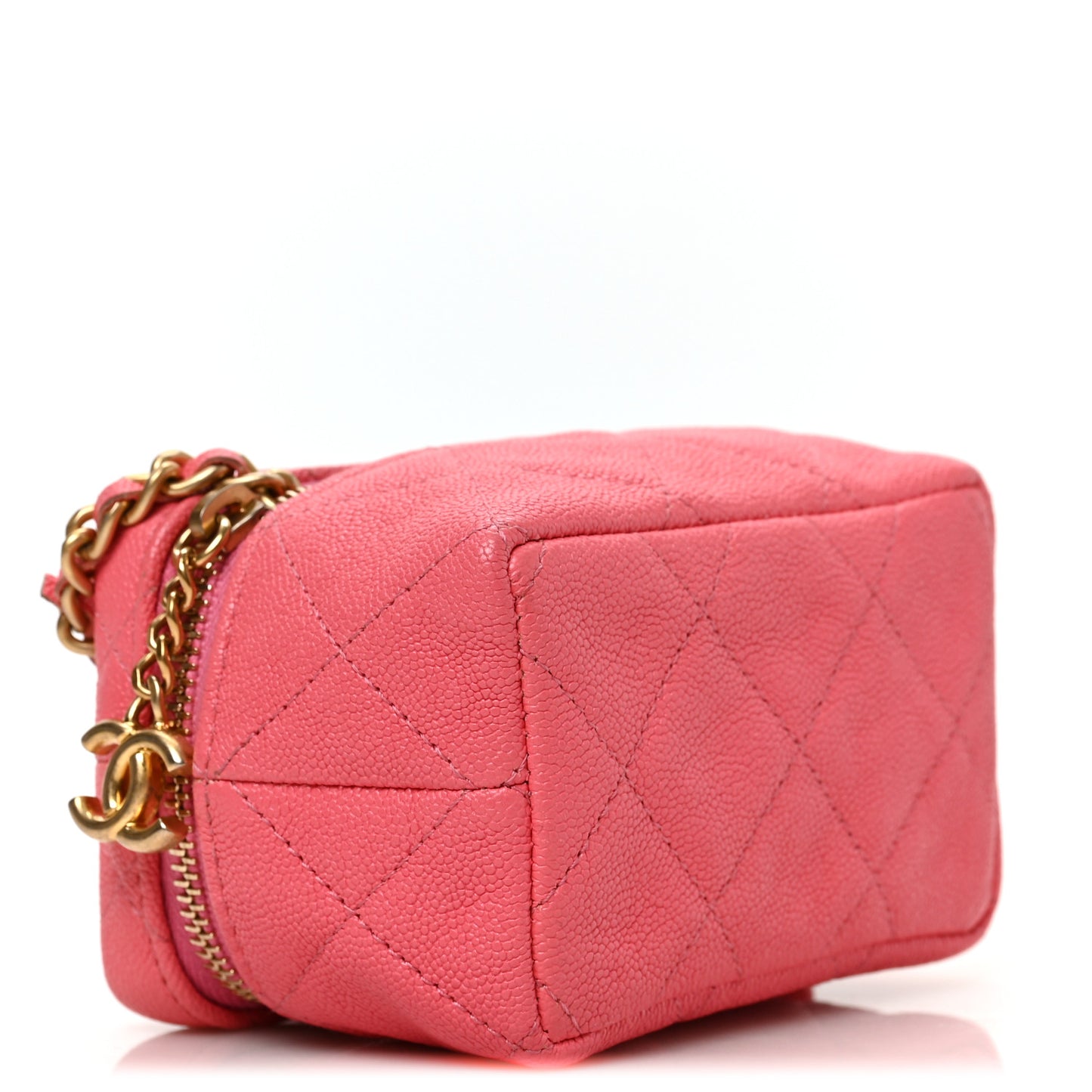 Caviar Quilted Mini Top Handle Vanity With Chain Pink