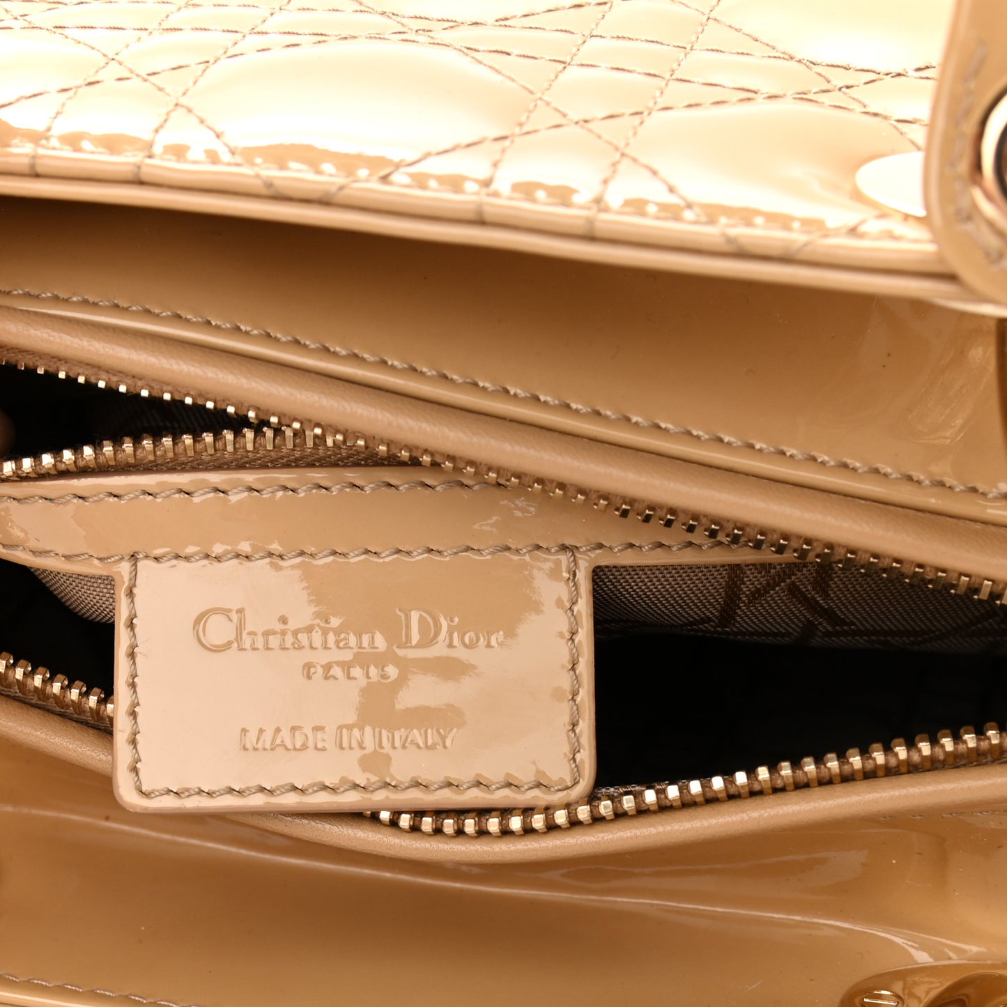 Patent Cannage Medium Lady Dior Beige