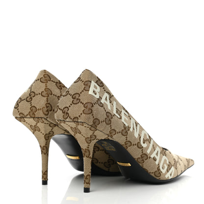 Balenciaga X GUCCI GG Monogram Square Knife Pumps 38 Beige Ebony 4 of 9