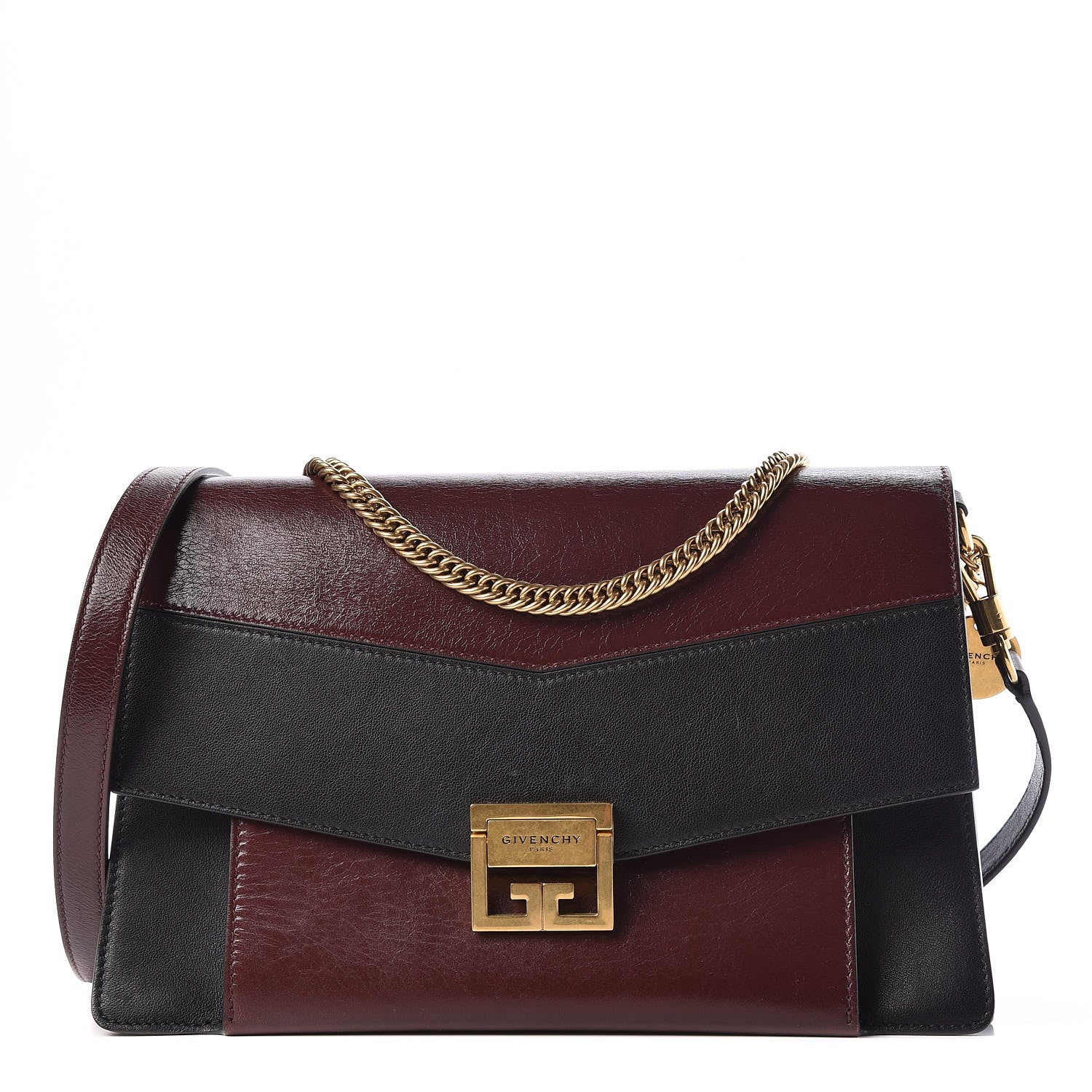 Givenchy Crinkled Patent Calfskin Medium GV3 Flap Black Burgundy 1 of 9