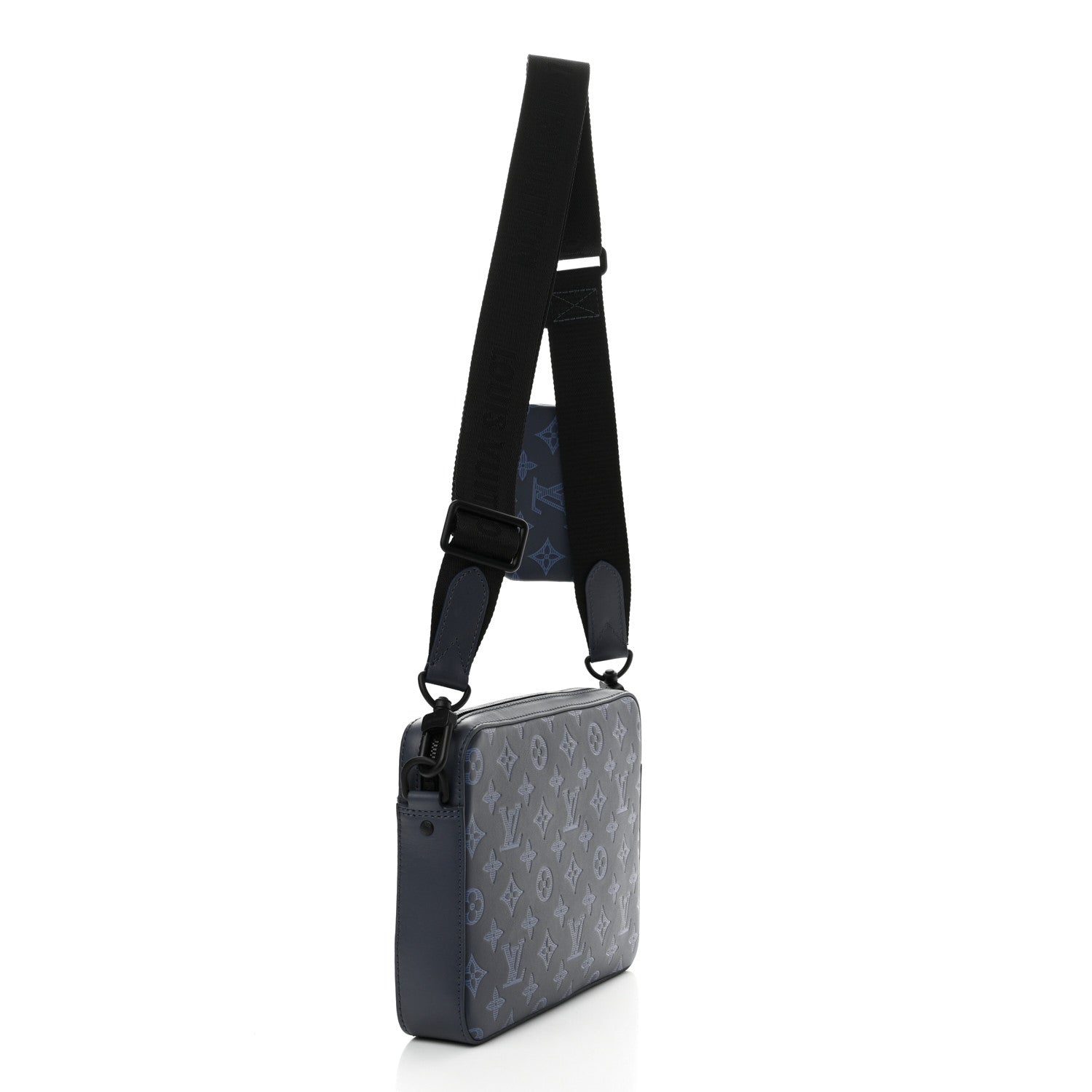 Louis Vuitton Calfskin Monogram Shadow Duo Messenger Navy Blue 3 of 10