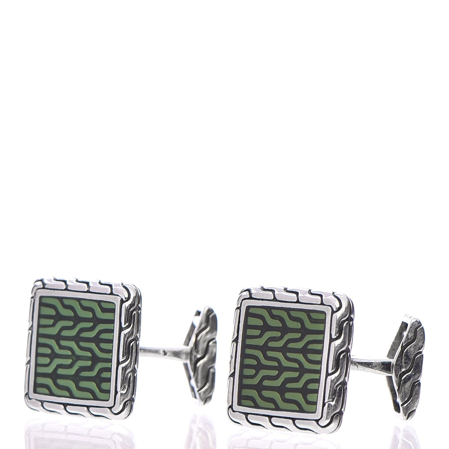 Sterling Silver Classic Chain Cufflinks Green