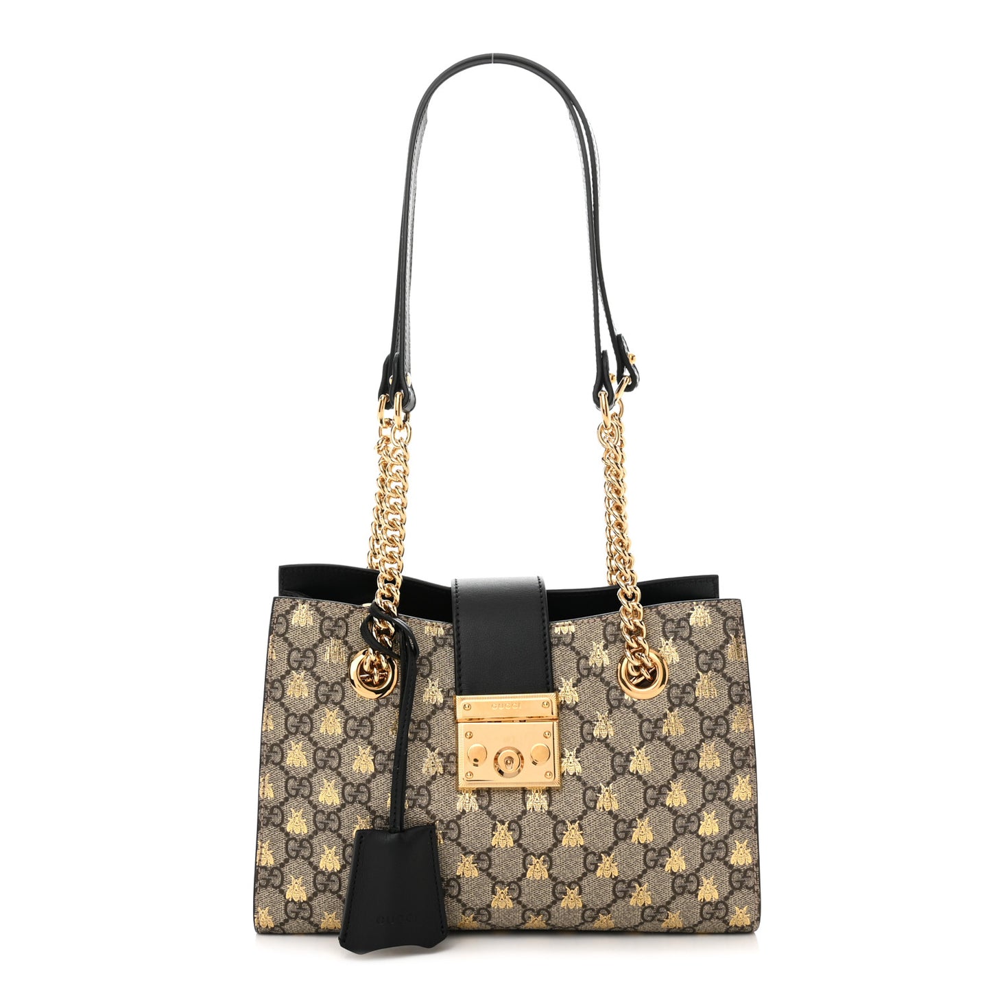 GG Supreme Monogram Bees Small Padlock Tote Beige Oro Black