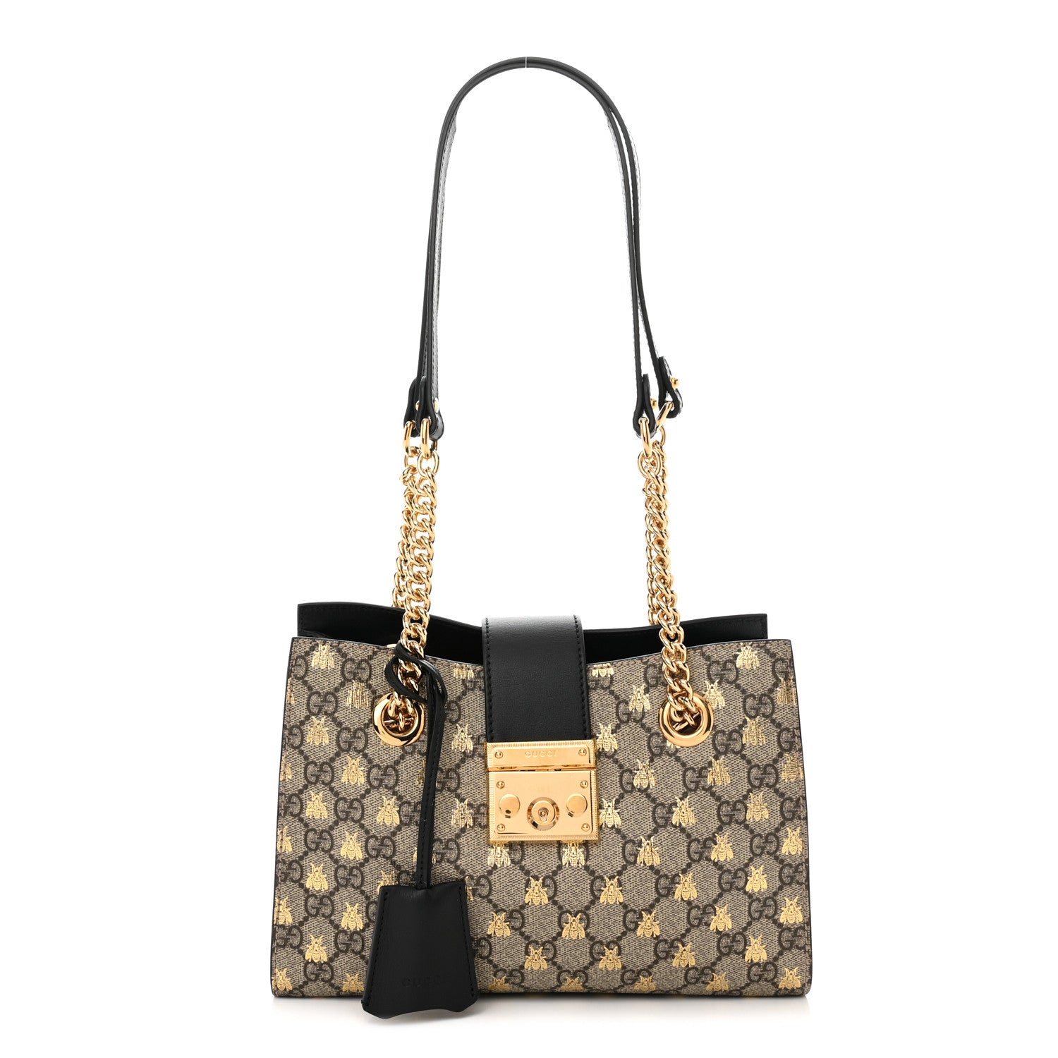Gucci GG Supreme Monogram Bees Small Padlock Tote Beige Oro Black 1 of 11