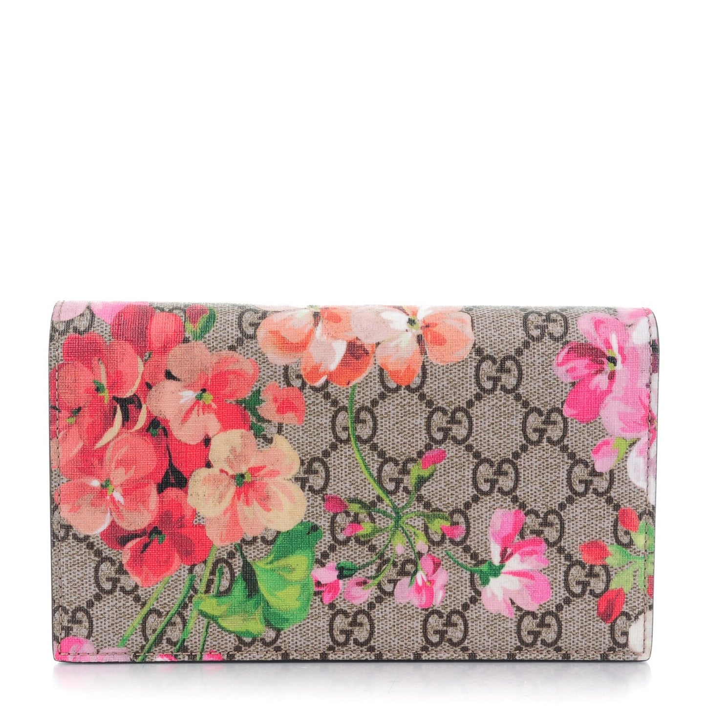 GG Supreme Monogram Blooms Chain Wallet Beige Multicolor Dry Rose