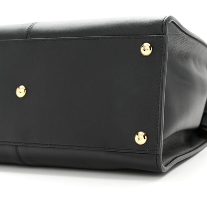 Fendi Vitello Seta Glazed Fabric FF 1974 Medium Peekaboo X-Lite Black Mogano Panna 9 of 10