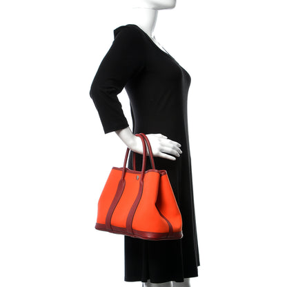 Hermes Toile Vache Country Garden Party Tote 30 Orange Poppy Rouge Grenat 2 of 9