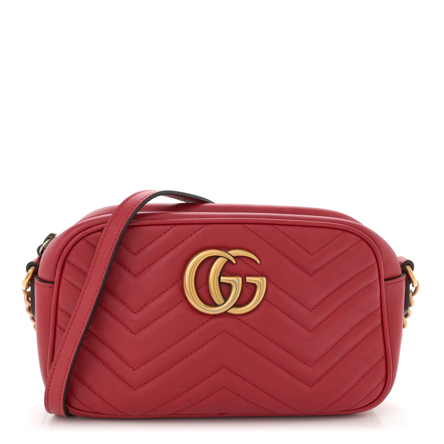 Calfskin Matelasse Small GG Marmont Chain Shoulder Bag Hibiscus Red