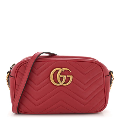 Gucci Calfskin Matelasse Small GG Marmont Chain Shoulder Bag Hibiscus Red 1 of 14