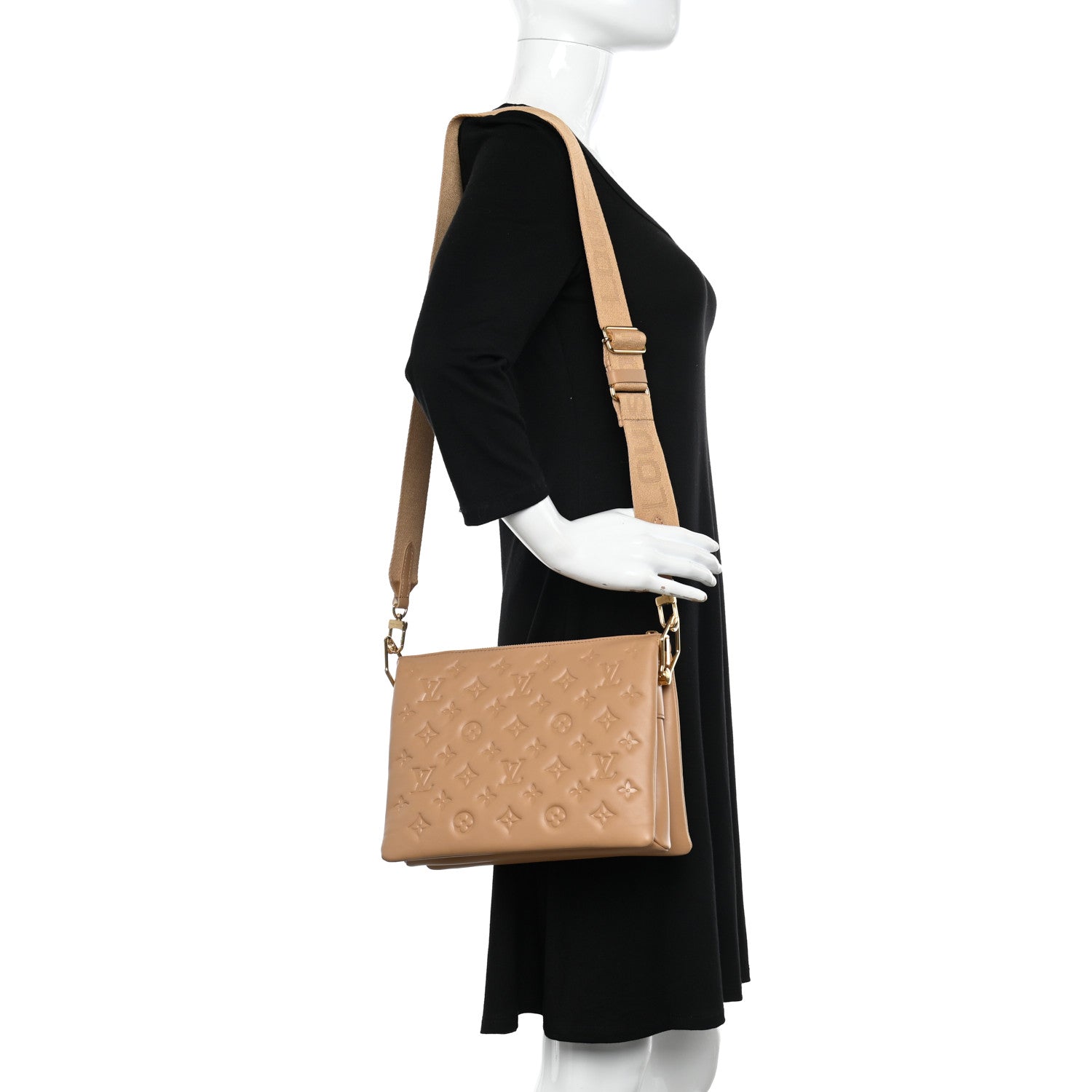 Louis Vuitton Lambskin Embossed Monogram Coussin PM Camel 2 of 11