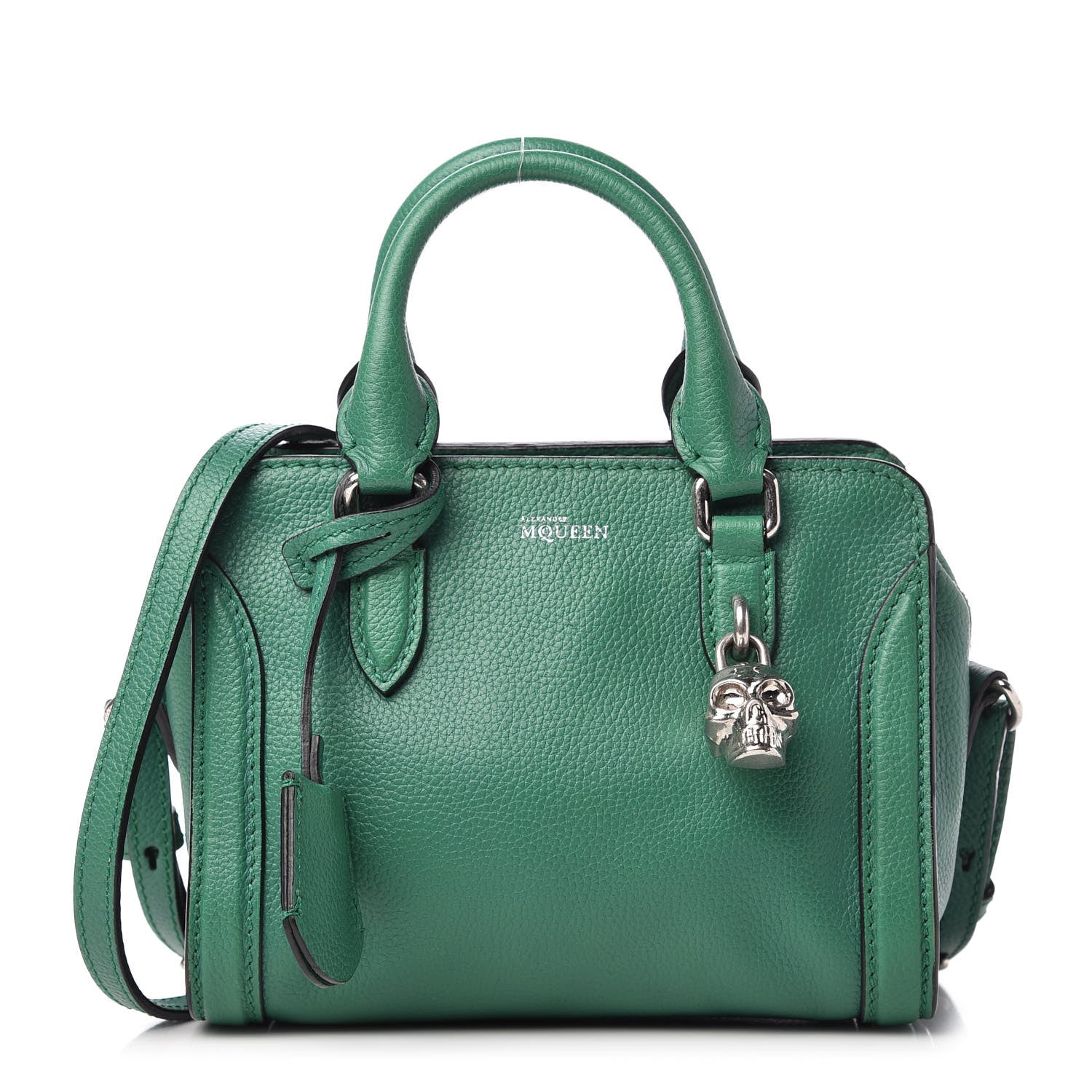 Alexander McQueen Pebbled Calfskin Small Skull Padlock Zip Around Tote Green 1 of 9