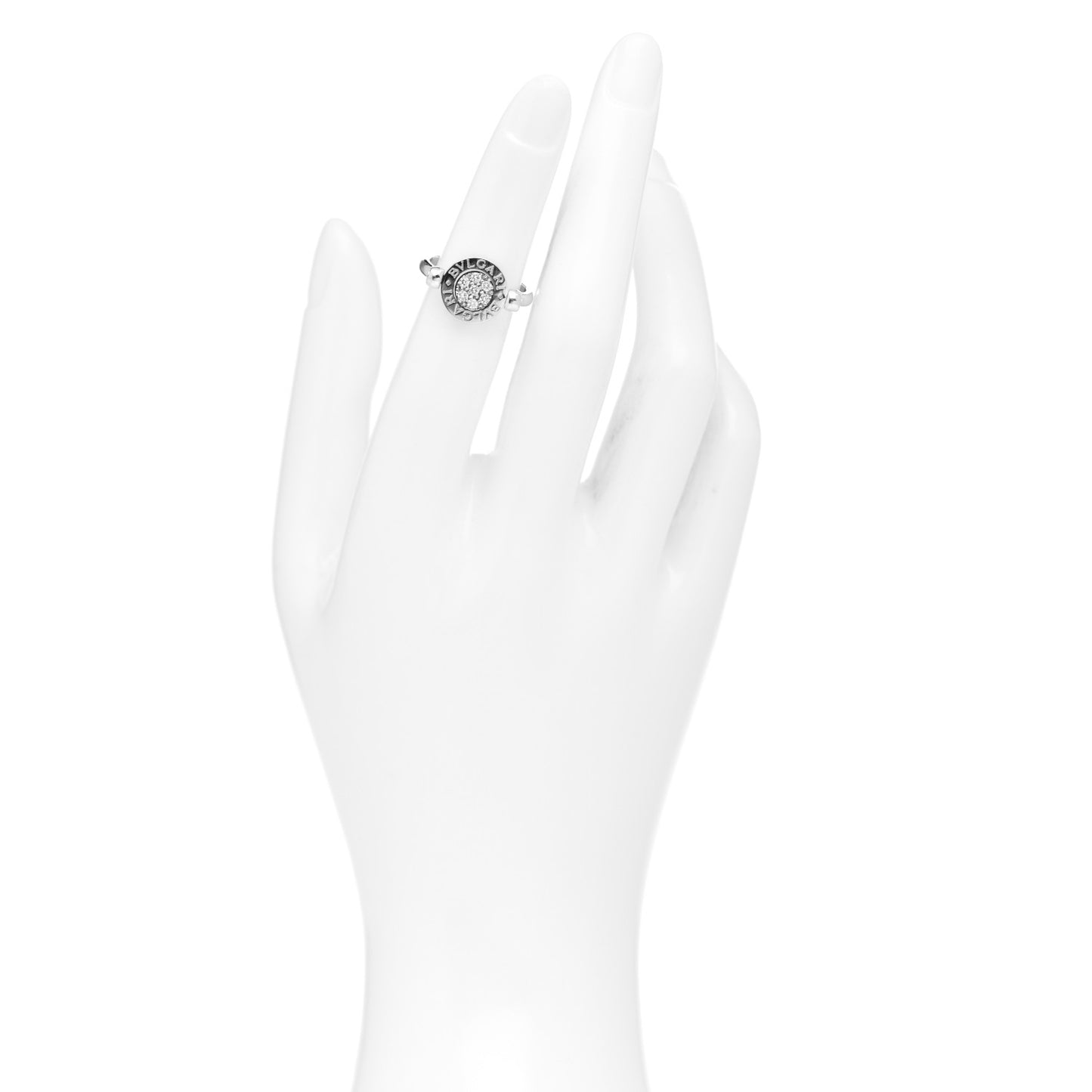18K White Gold Diamond Black Onyx Bvlgari Bvlgari Flip Ring 50 5.5