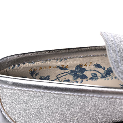 Gucci Mini Diamond Storm Silk Calfskin Womens Harald Horsebit 25mm Platform Loafers 36 Silver 10 of 11