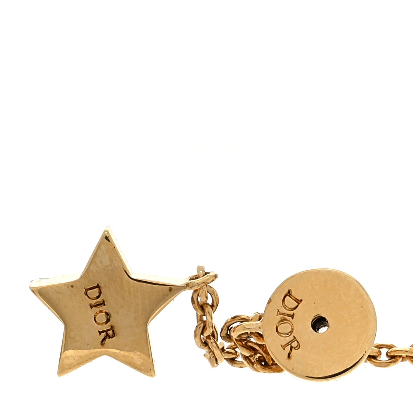 CHRISTIAN DIOR Crystal Petit CD Star Chain Earrings Gold