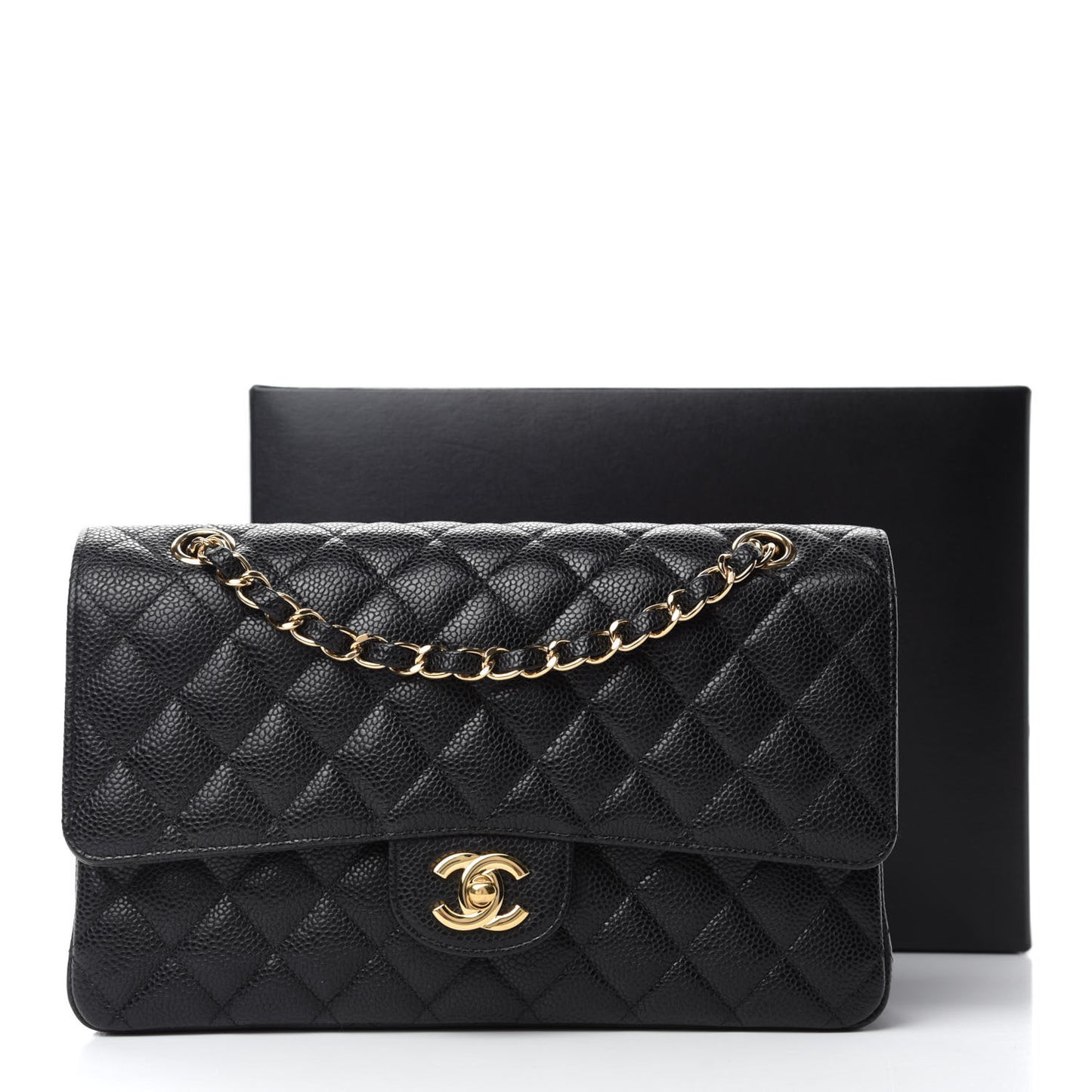Caviar Quilted Medium Double Flap Black