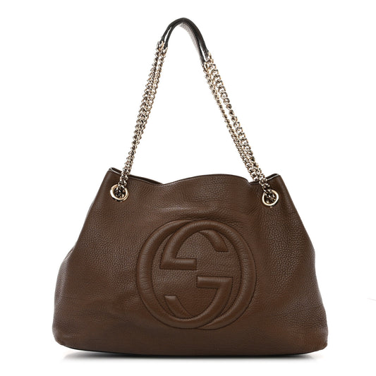 Pebbled Calfskin Medium Soho Chain Shoulder Bag Maple Brown