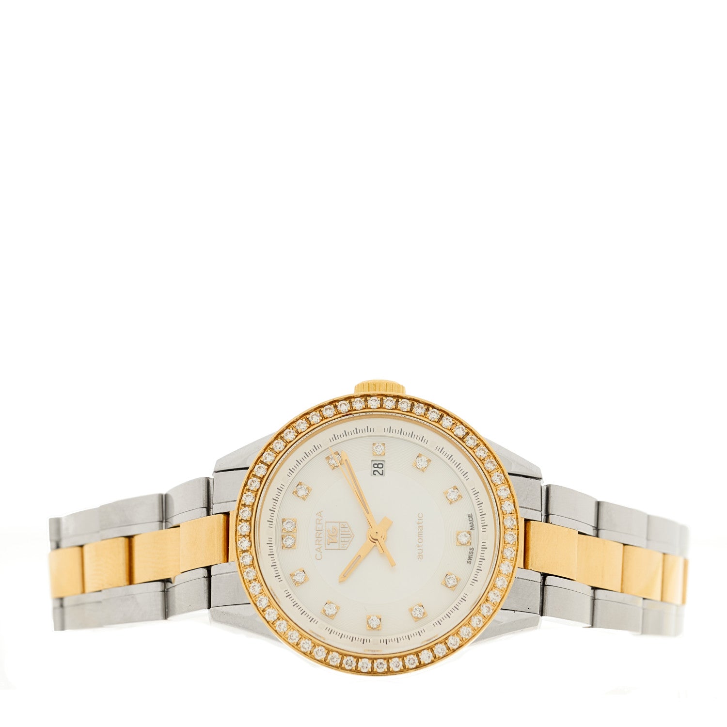 Tag Heuer Stainless Steel 18K Yellow Gold Diamond Bezel Mother of Pearl 27mm Carrera Automatic Watch WV2451 2 of 4