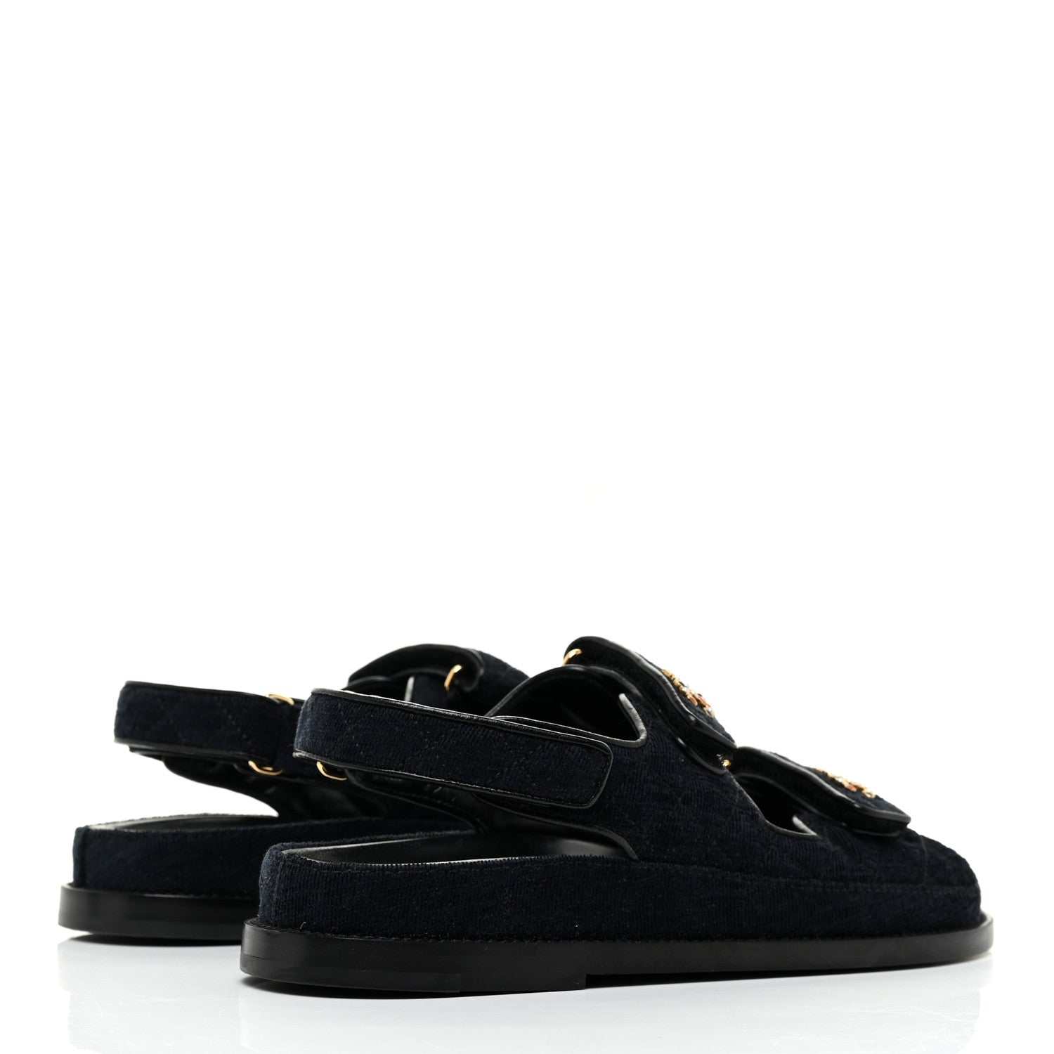 Chanel Velvet Velcro Dad Sandals 38.5 Navy Blue 4 of 8